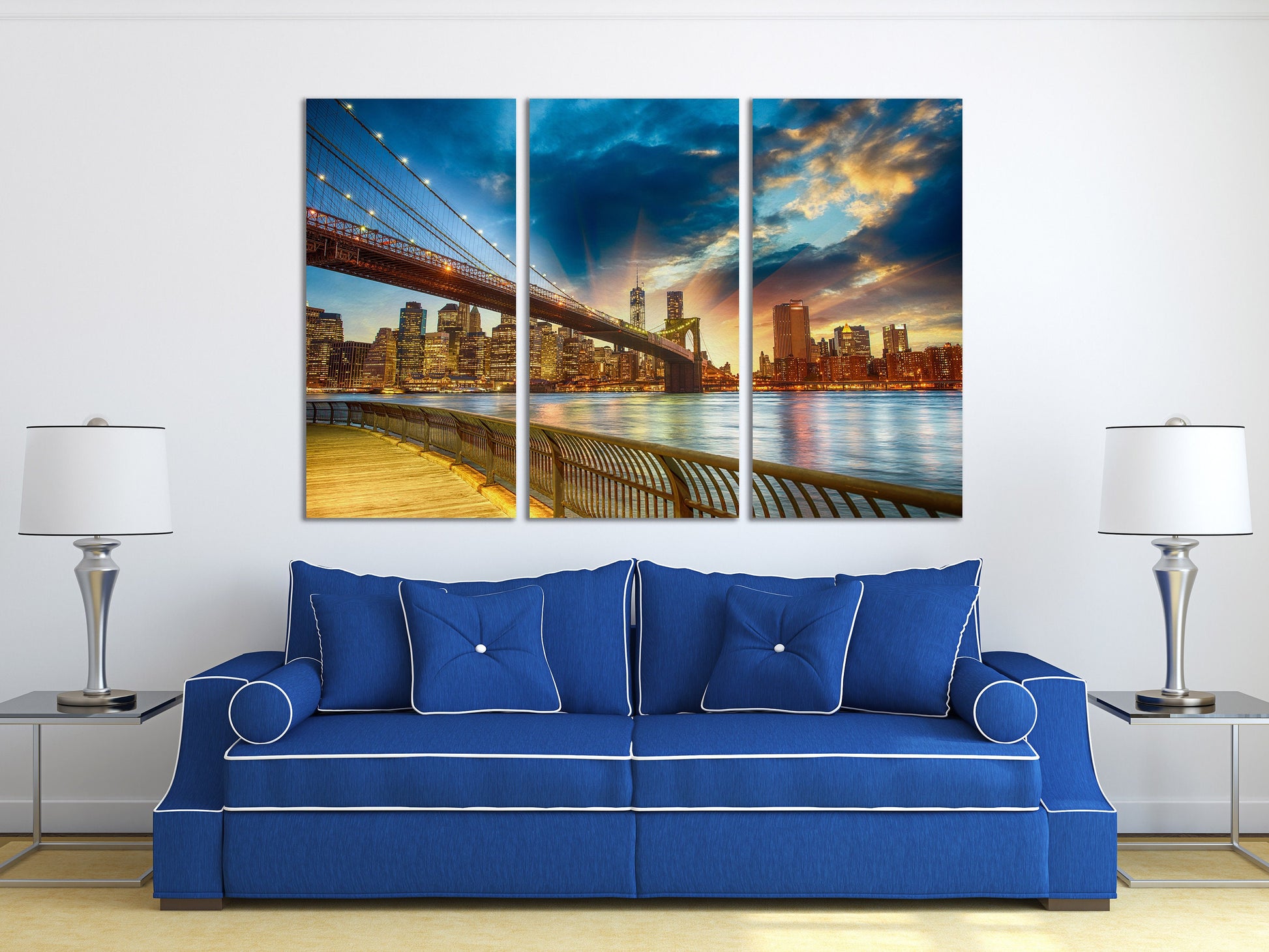 Brooklyn Bridge Framed Canvas Eco Leather Print, Made in Italy!