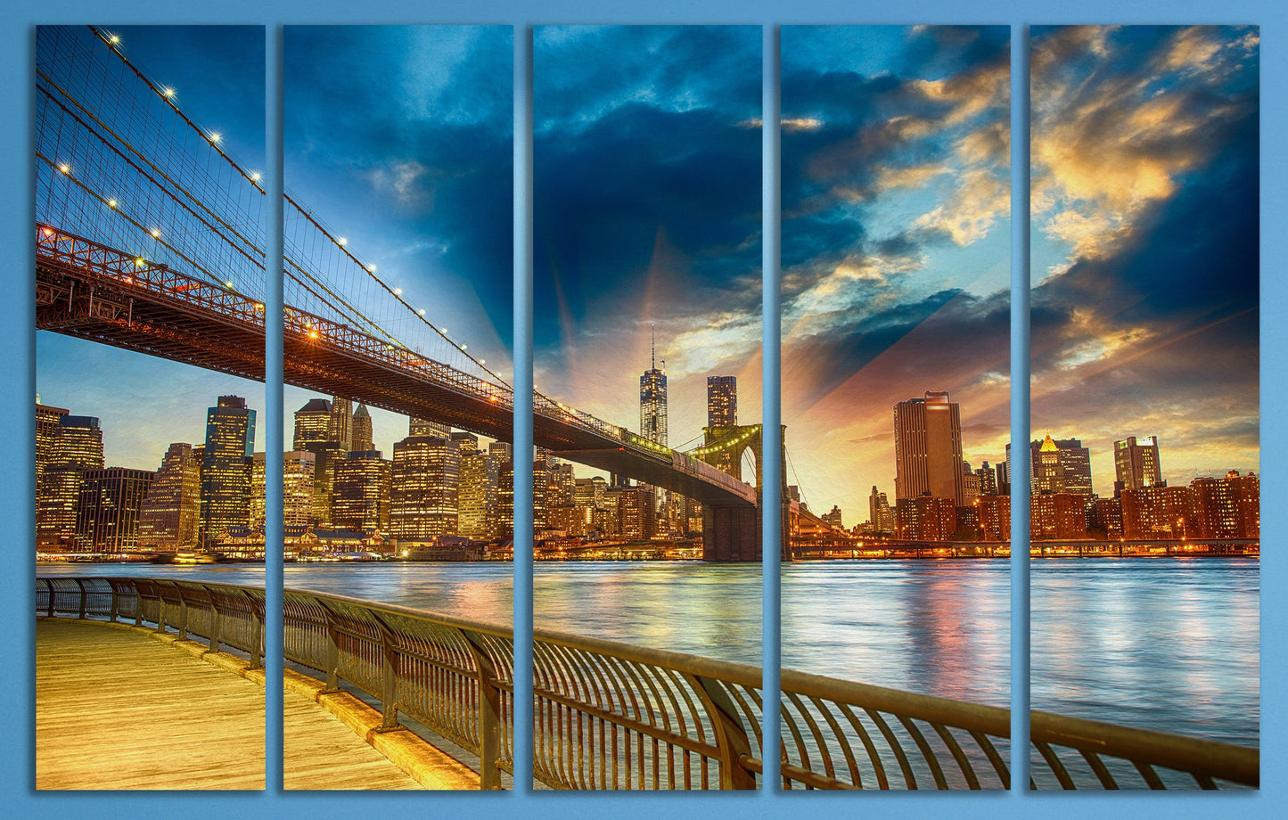 Brooklyn Bridge Framed Canvas Eco Leather Print, Made in Italy!