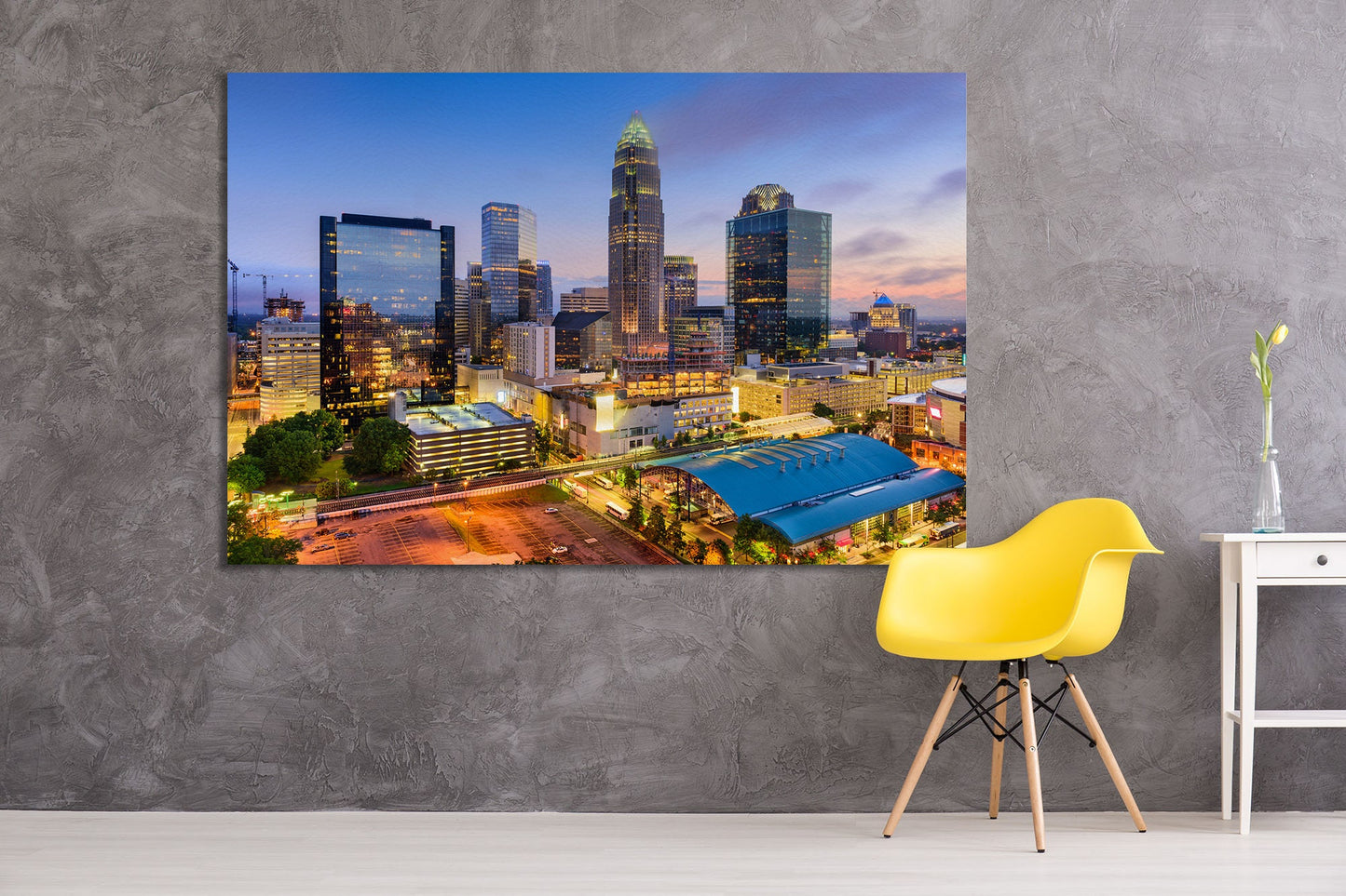 Charlotte, North Carolina, USA at Twilight Framed Canvas Leather Print