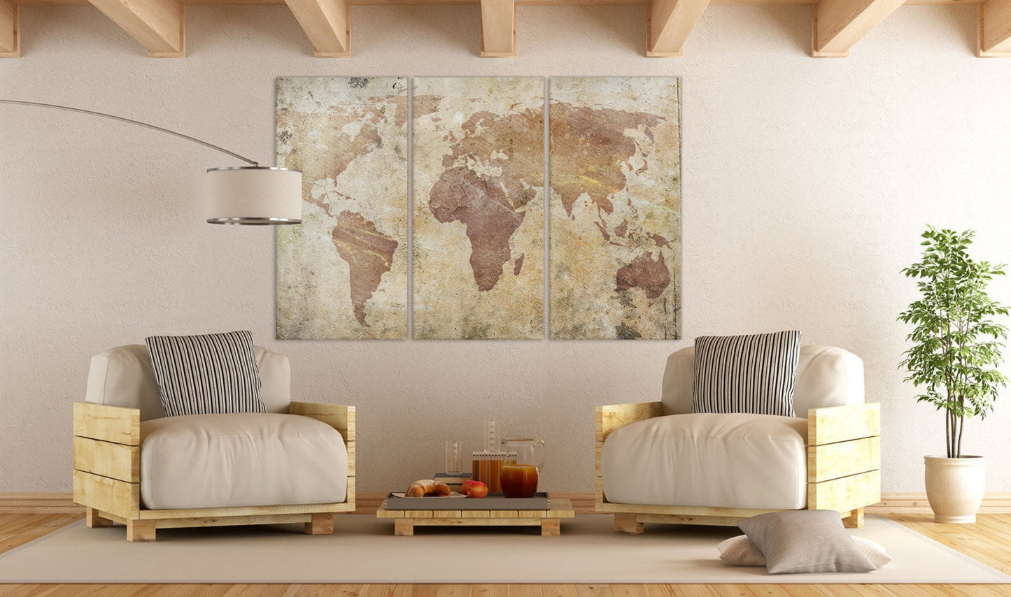Cracked World Map Framed Canvas Leather Print