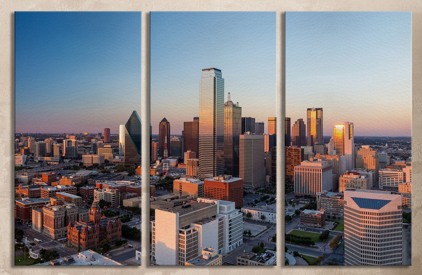 Dallas Texas at sunset canvas wall art 3 panels print