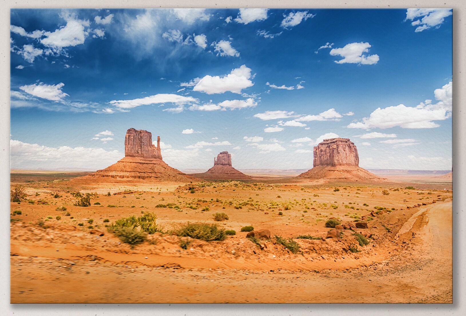 Desert Landscape Monument Valley Framed Canvas Leather Print, Made in Italy!