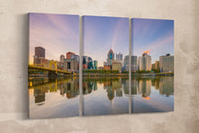 Load image into Gallery viewer, Pittsburgh downtown skyline at twilight canvas eco leather print, Made in Italy!