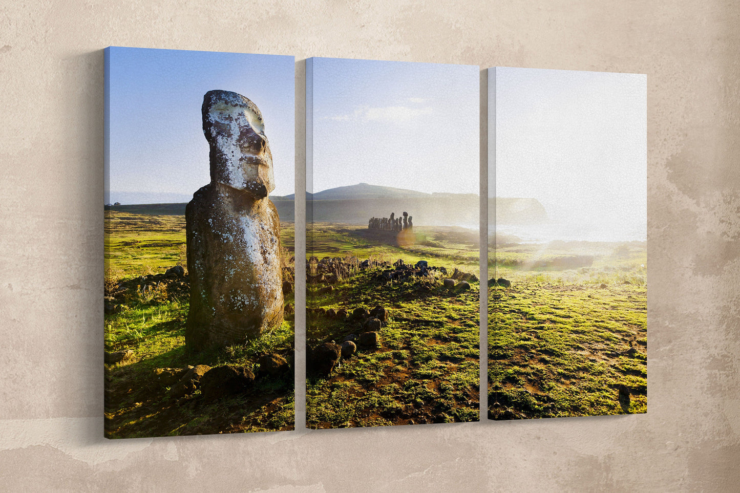 Standing Moai Rapa Nui Easter Island Wall Decor Canvas Eco Leather Print, Made in Italy!