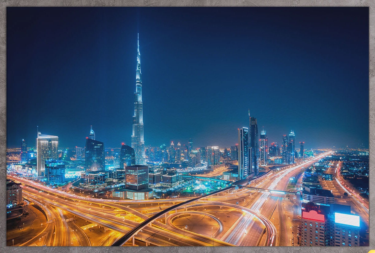 Dubai Night Framed Canvas Leather Print