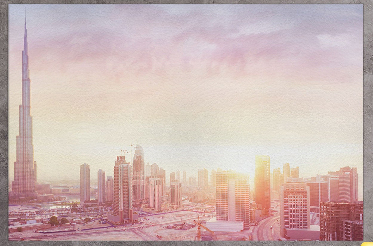Dubai Sunrise Framed Canvas Leather Print
