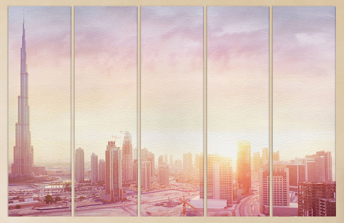 Dubai Sunrise Framed Canvas Leather Print