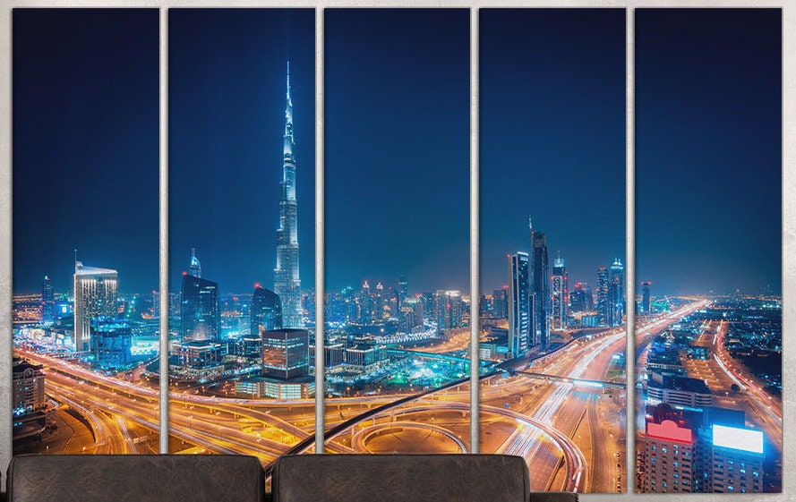 Dubai Night Framed Canvas Leather Print
