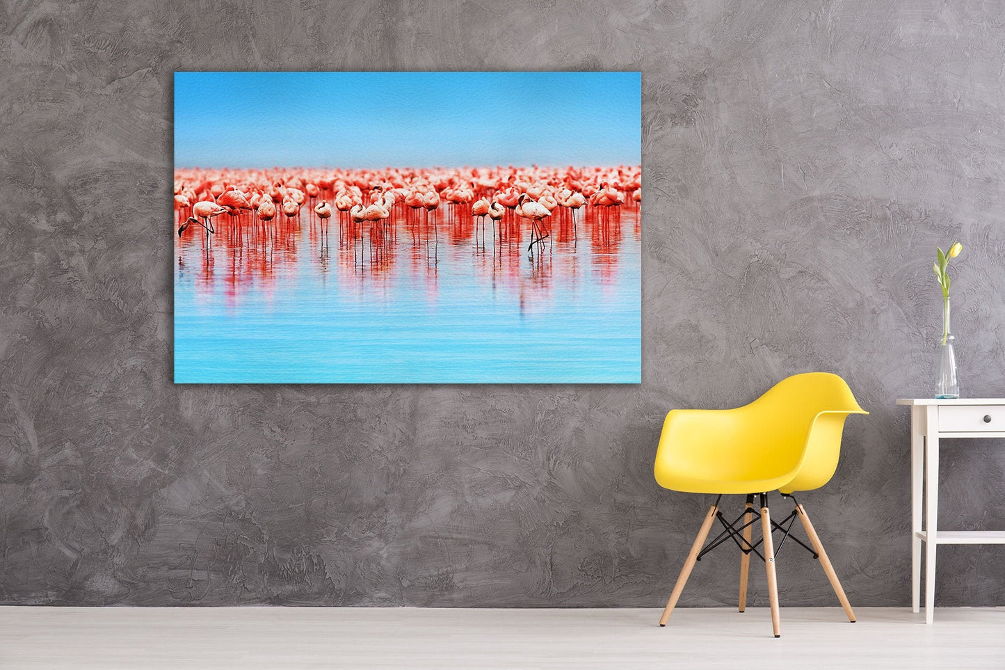Flamingo in Lake Nakuru Framed Canvas Leather Print