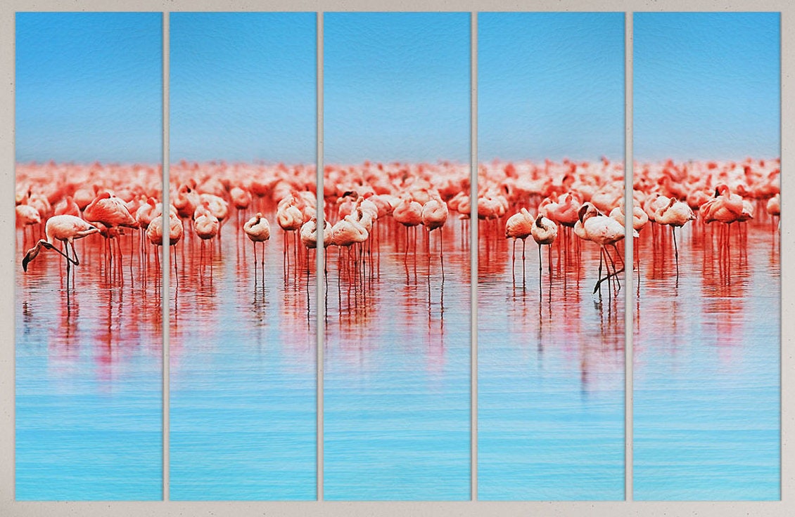 Flamingo in Lake Nakuru Framed Canvas Leather Print