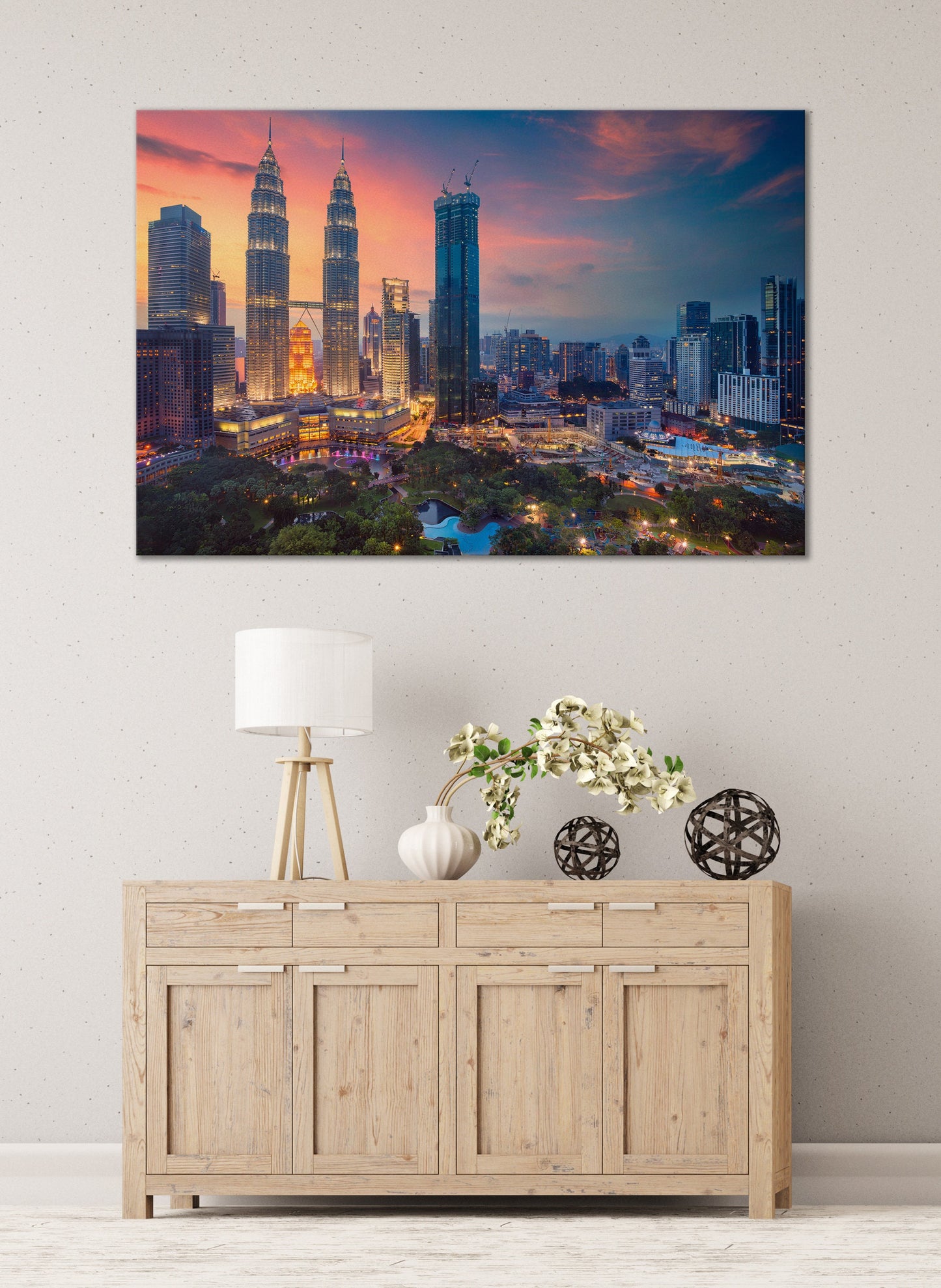 Kuala Lumpur at Sunset Canvas Eco Leather Print, Made in Italy!