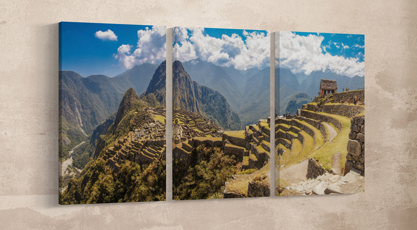 Machu Picchu Panoramic Framed Canvas Leather Print