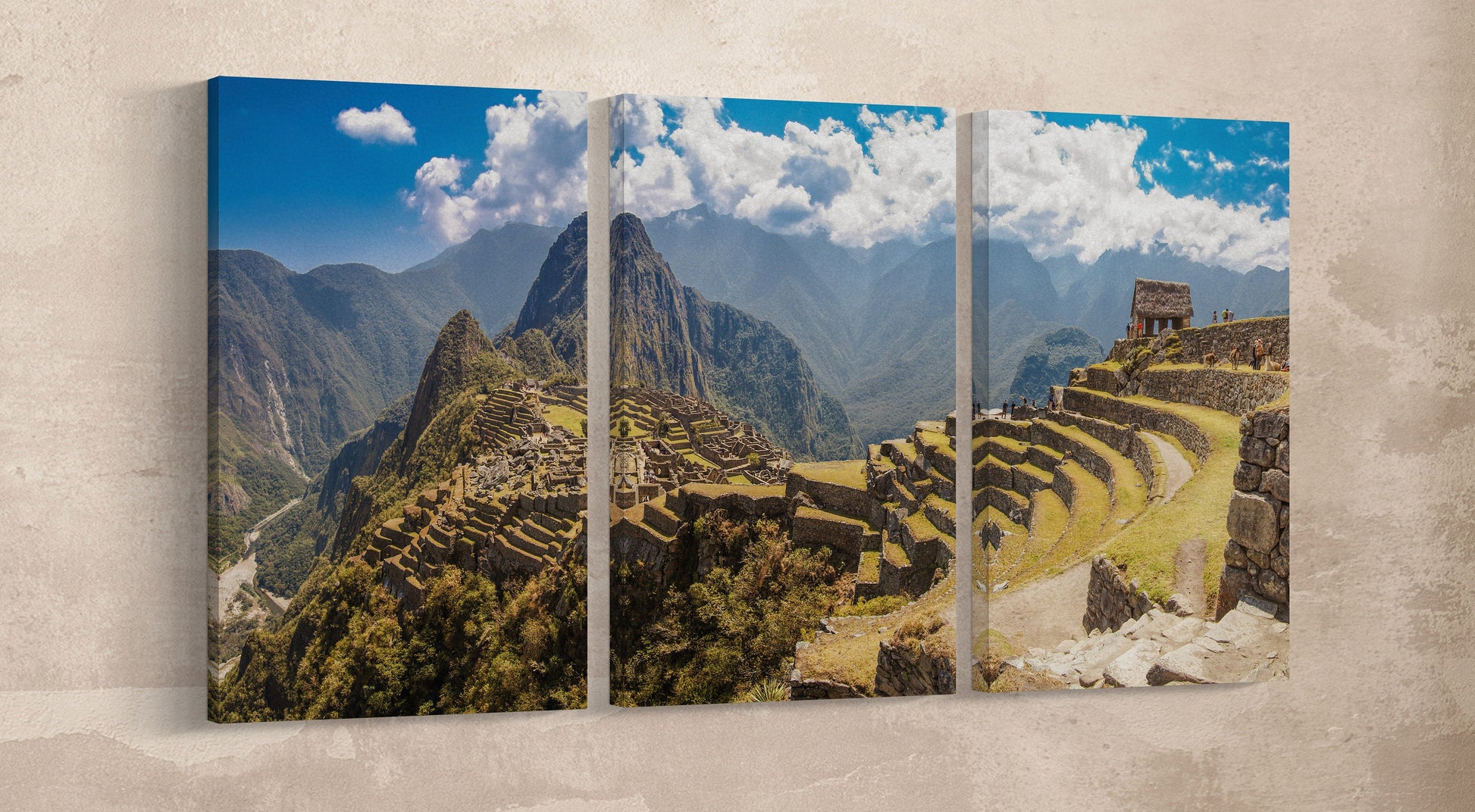 Machu Picchu Panoramic Framed Canvas Leather Print