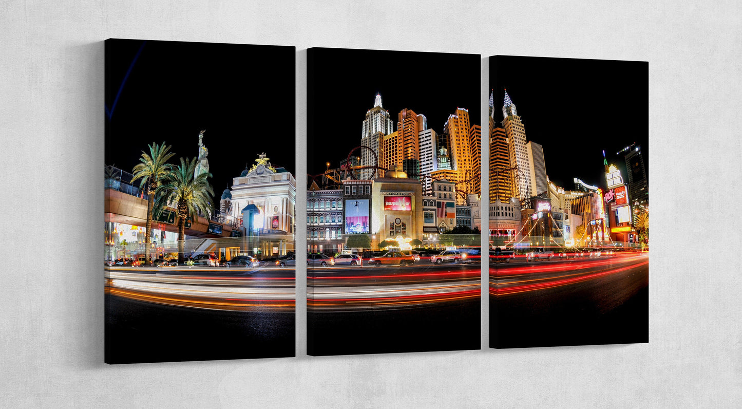 Las Vegas Strip at Night Framed Canvas Leather Print
