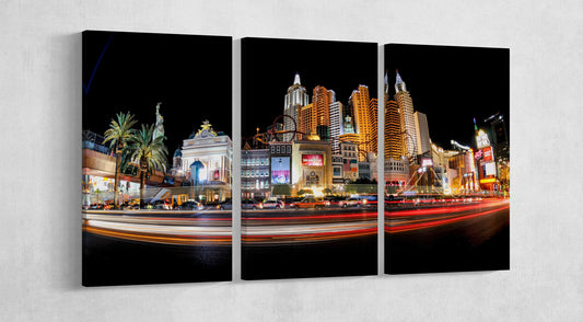 Las Vegas Strip at Night Framed Canvas Leather Print