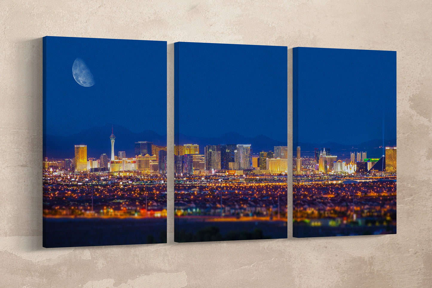 Las Vegas Strip under the Moon Framed Canvas Leather Print