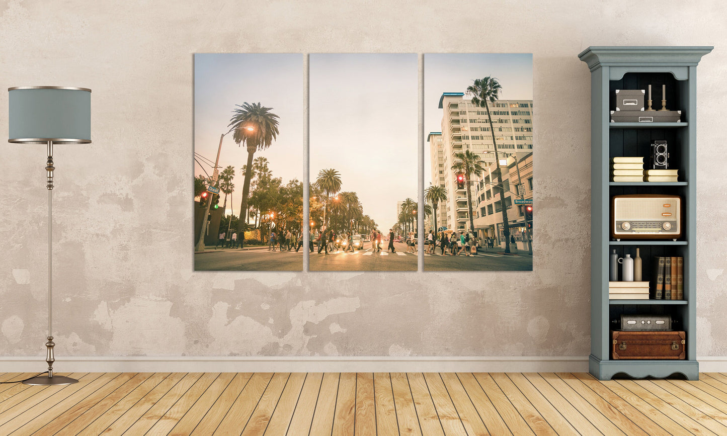Santa Monica Ocean Ave Framed Canvas Leather Print