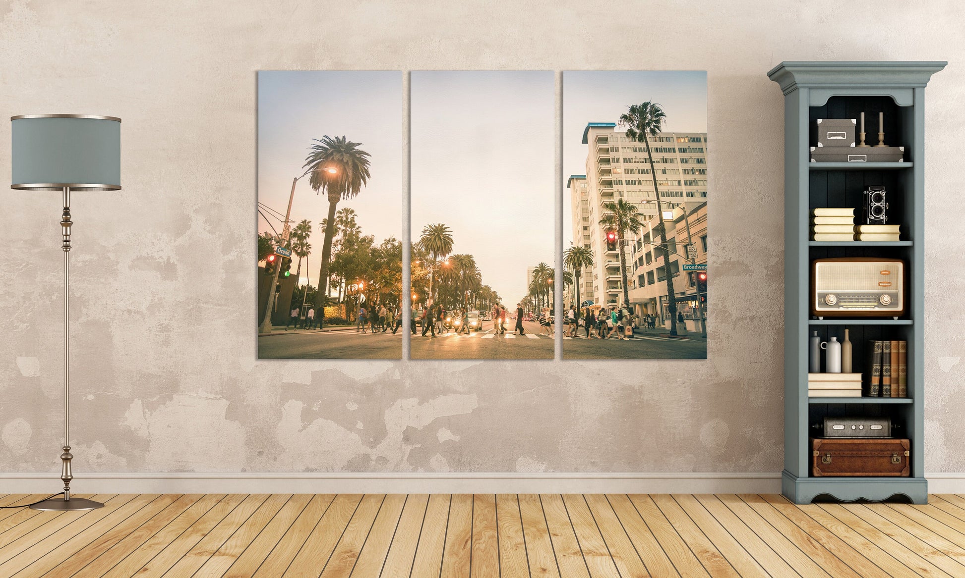 Santa Monica Ocean Ave Framed Canvas Leather Print
