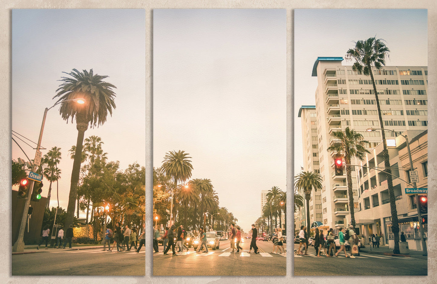 Santa Monica Ocean Ave Framed Canvas Leather Print