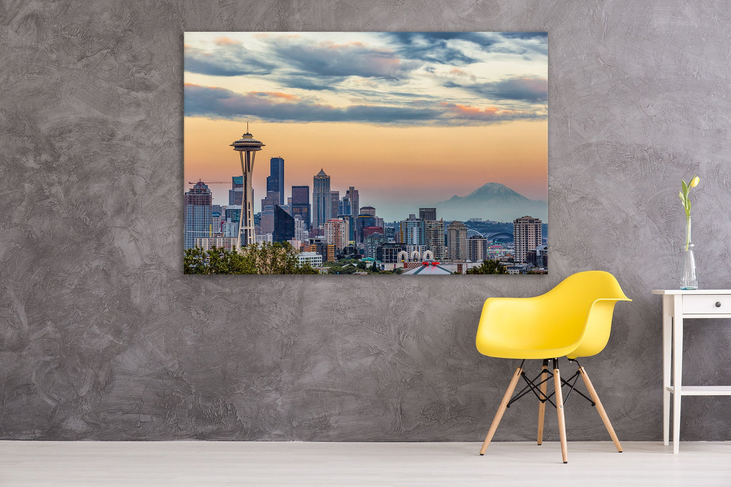 Seattle Skyline Framed Canvas Leather Print