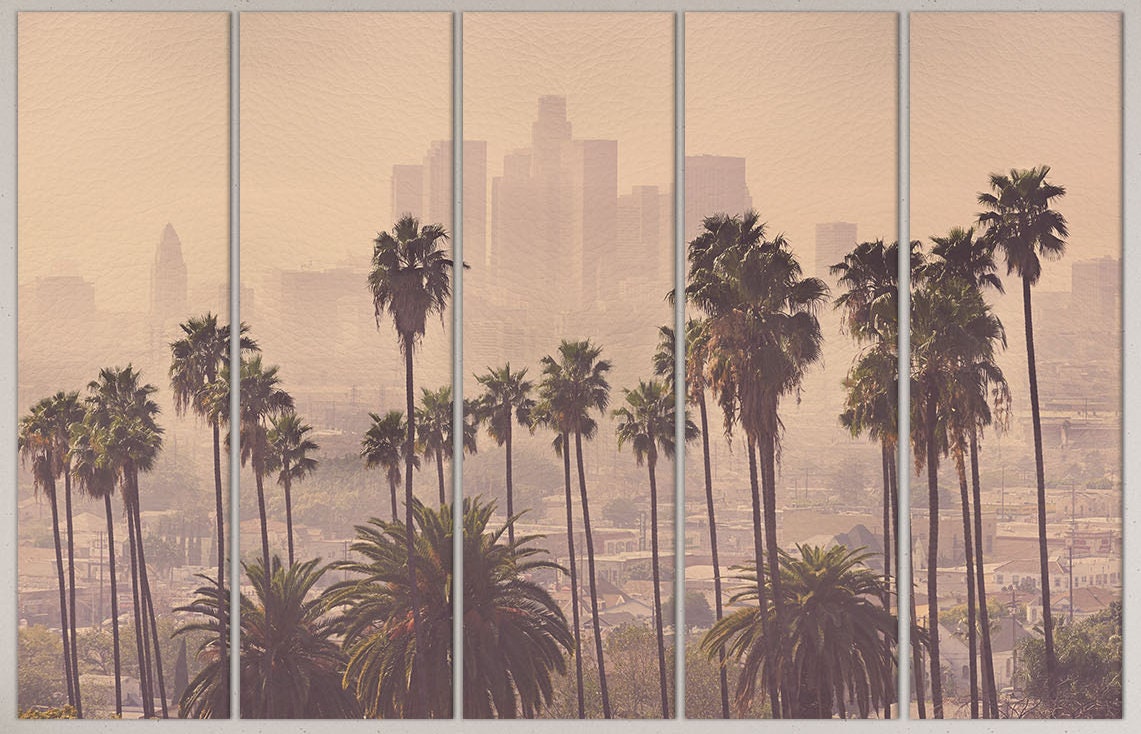 LA Palms Soft Tones Framed Canvas Leather Print