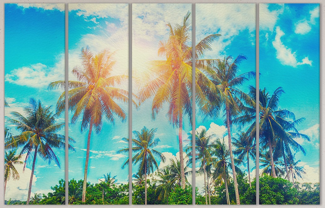 Tropical palms wall art canvas print 5 panels