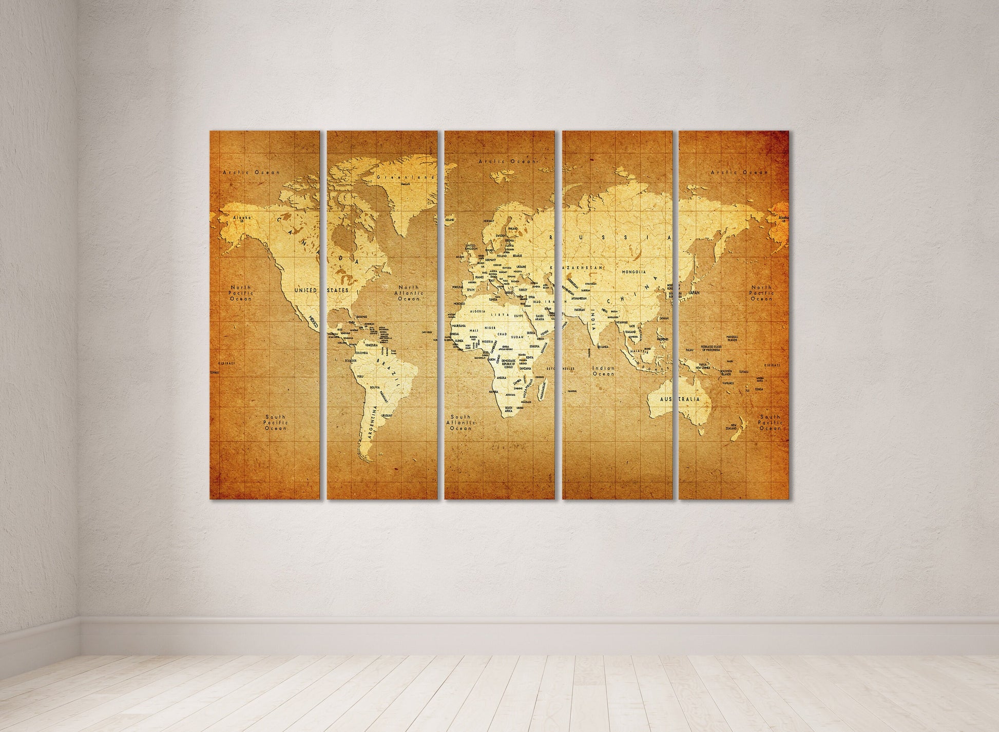 Detailed Old World Map Framed Canvas Leather Print