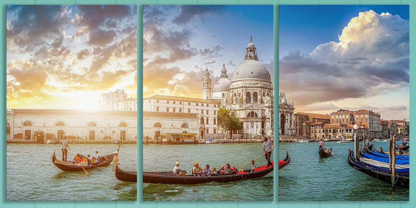 Venezia Canal Grande Santa Maria Della Salute Framed Canvas Leather Print