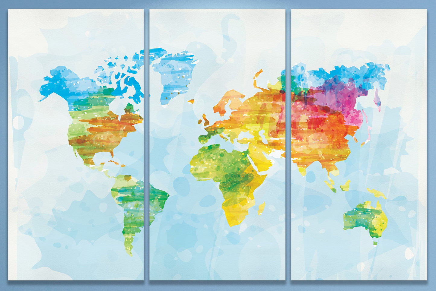 Color Sketched World Map Framed Canvas Leather Print