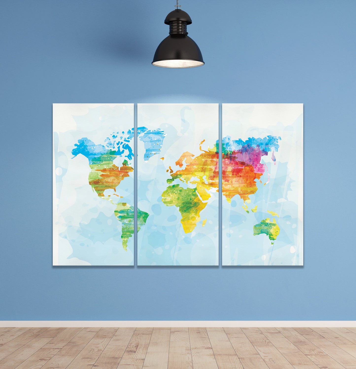Color Sketched World Map Framed Canvas Leather Print