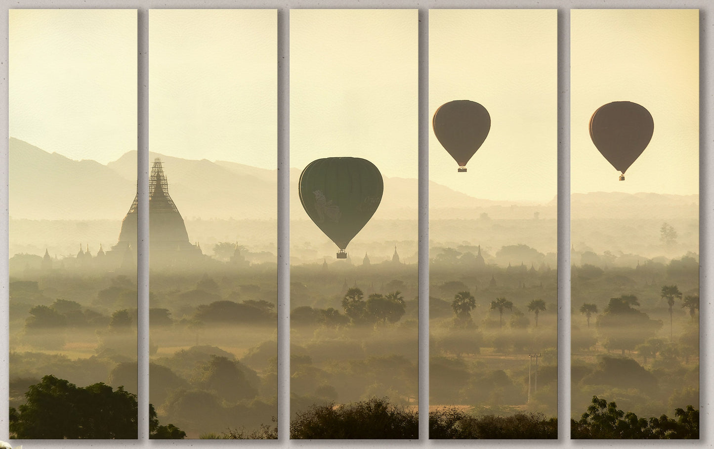 Balloons over Bagan Framed Canvas Leather Print