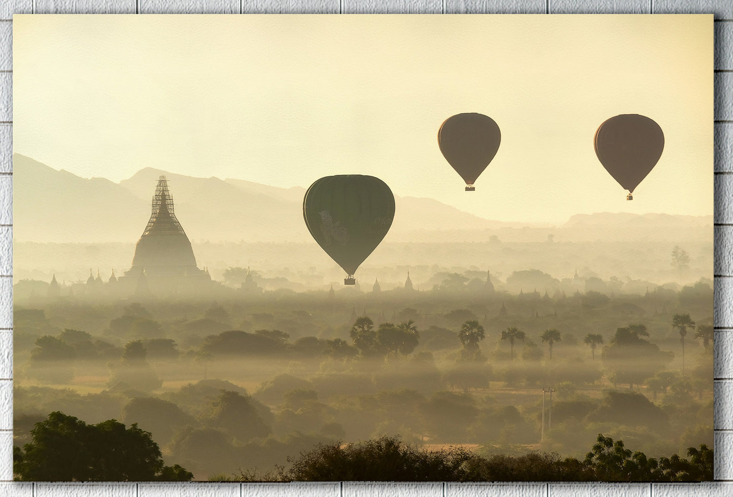 Balloons over Bagan Framed Canvas Leather Print