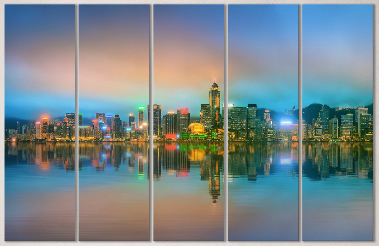 Hong Kong Panoramic Framed Canvas Leather Print