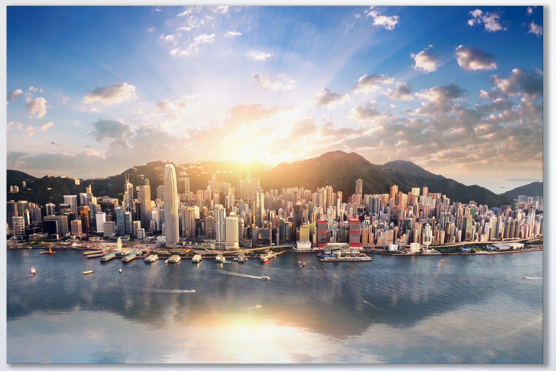 Hong Kong Extra Large Framed Canvas Leather Print