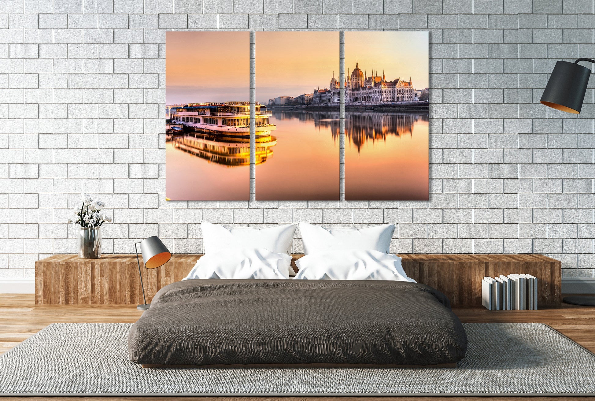 Budapest Parliament at Sunrise Framed Canvas Leather Print