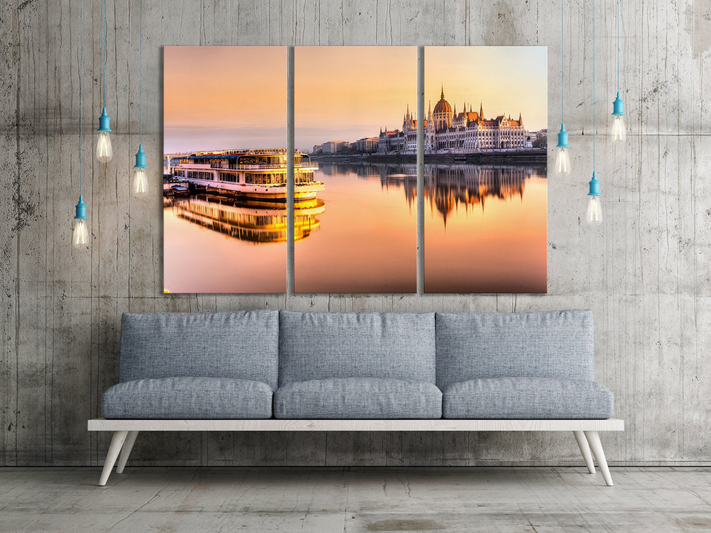 Budapest Parliament at Sunrise Framed Canvas Leather Print