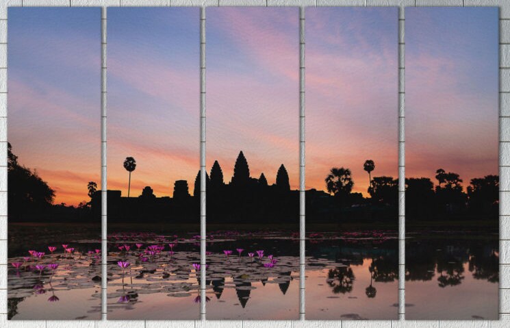 Angkor Wat Cambodia Silhouette Framed Canvas Leather Print