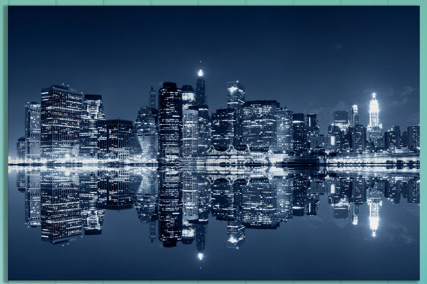 Manhattan at night, New York City Framed Canvas Print