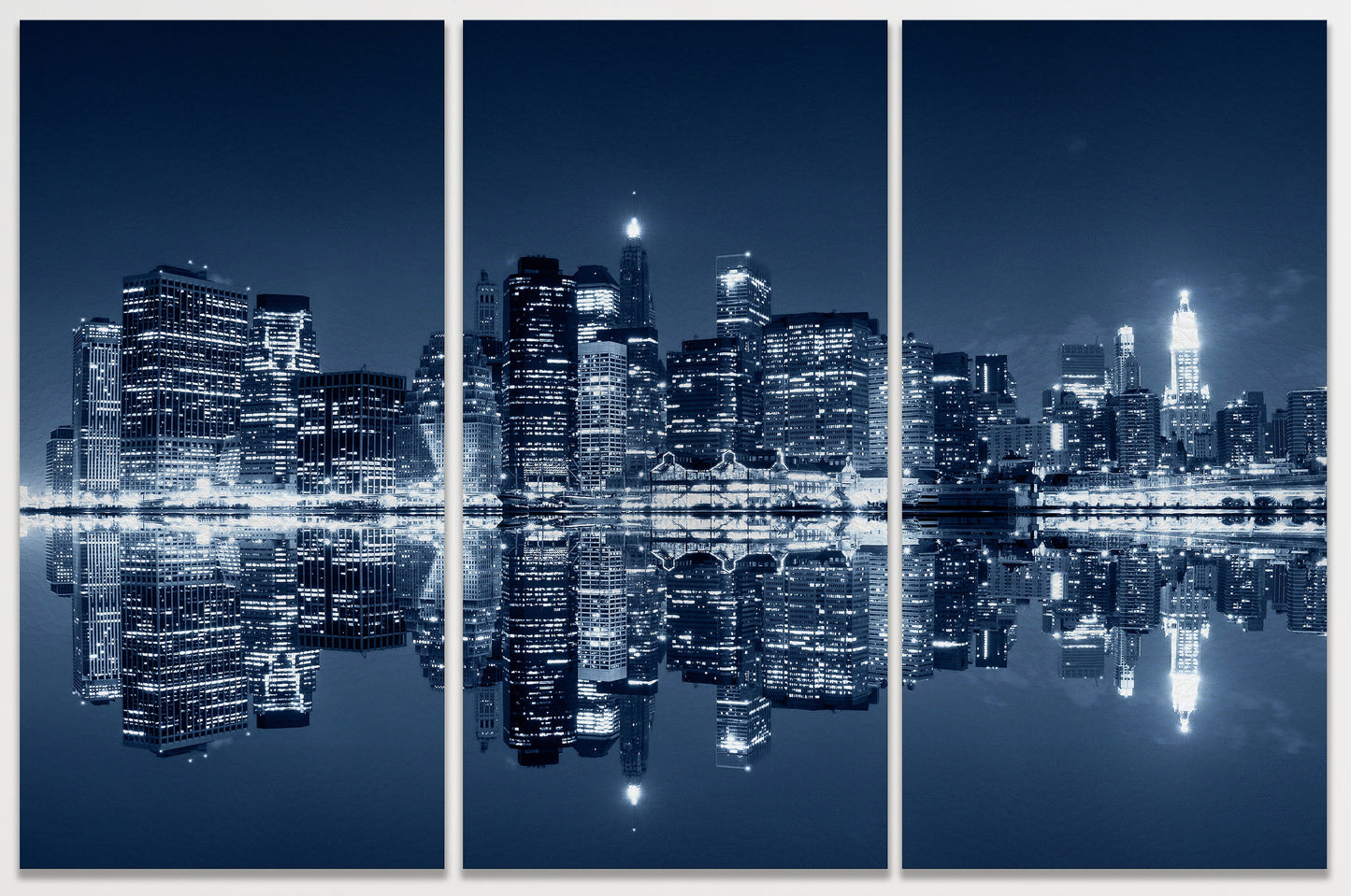 Manhattan at night, New York City Framed Canvas Print