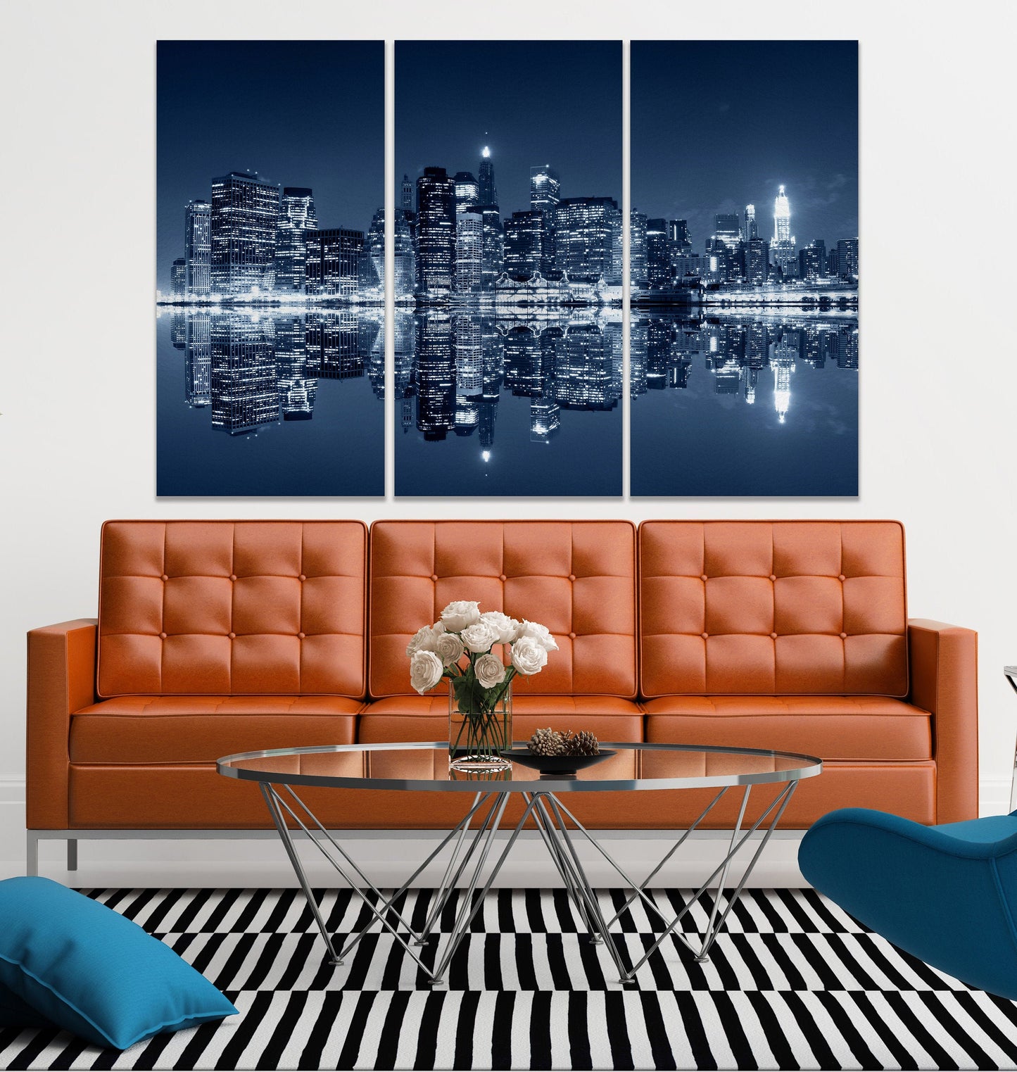 Manhattan at night, New York City Framed Canvas Print
