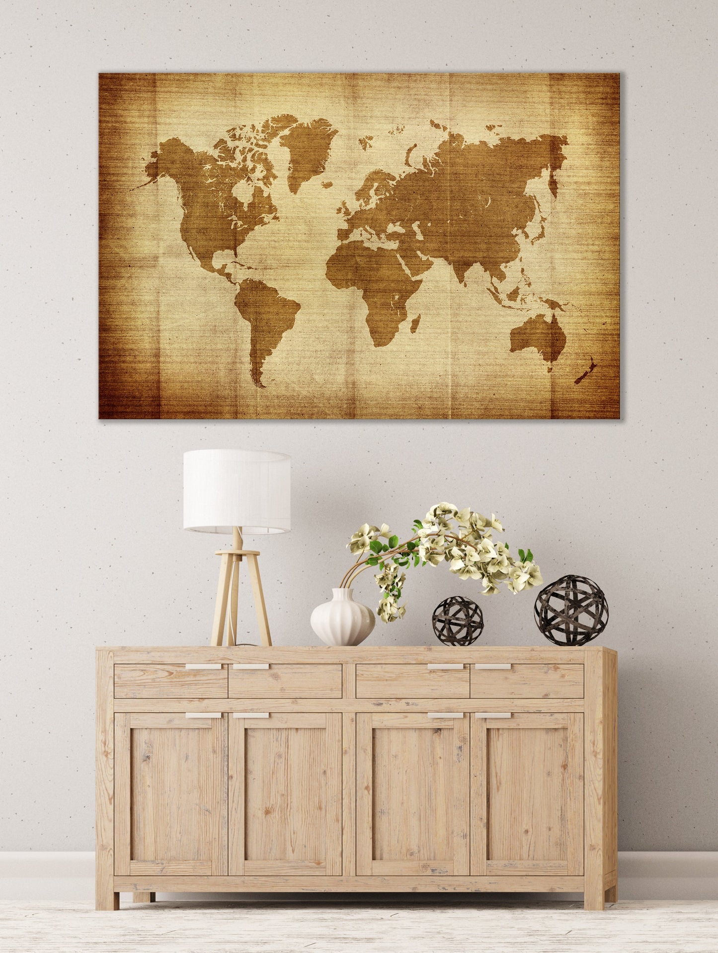 Vintage World Map Framed Canvas Print
