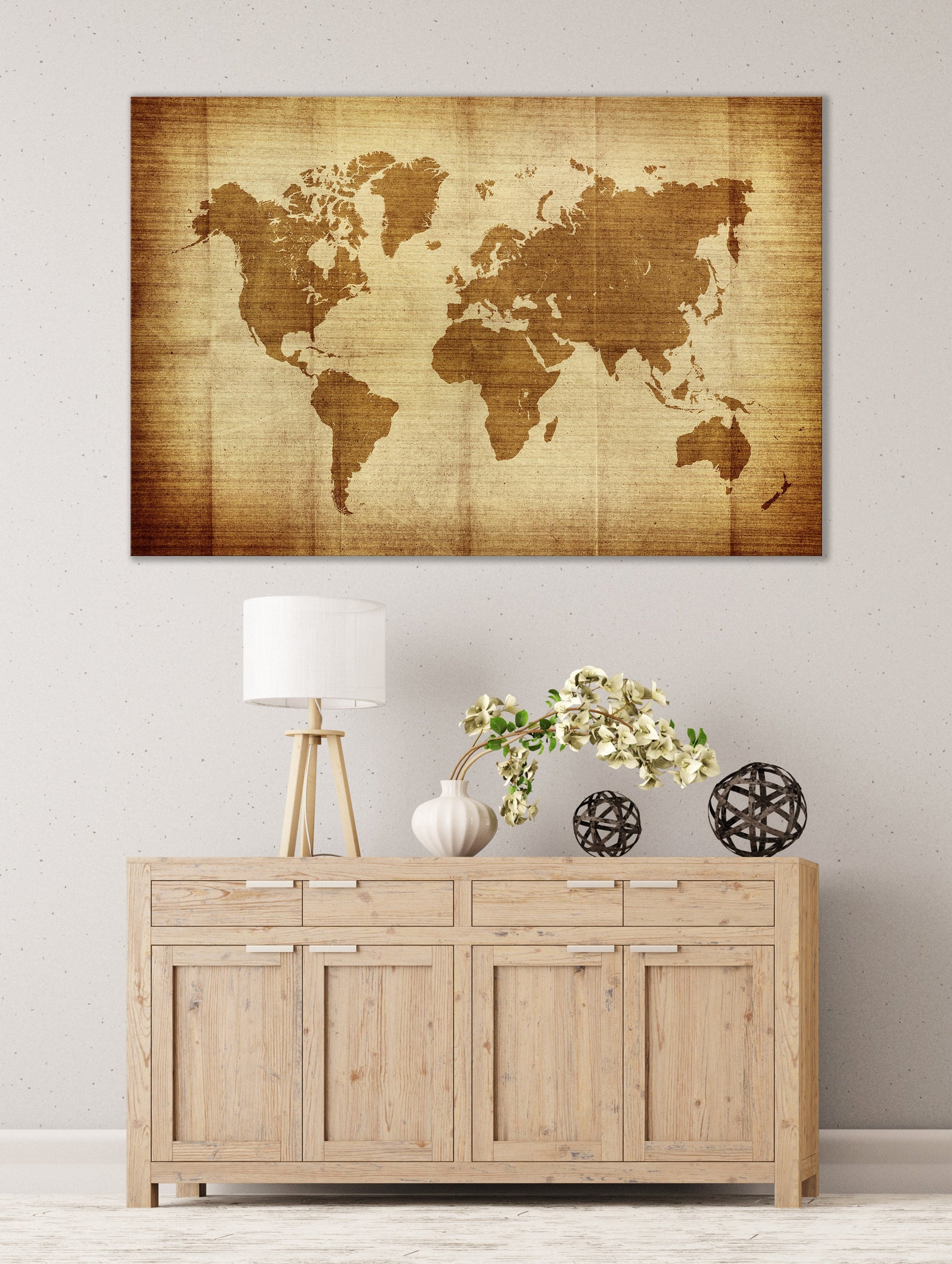 Vintage World Map Framed Canvas Print