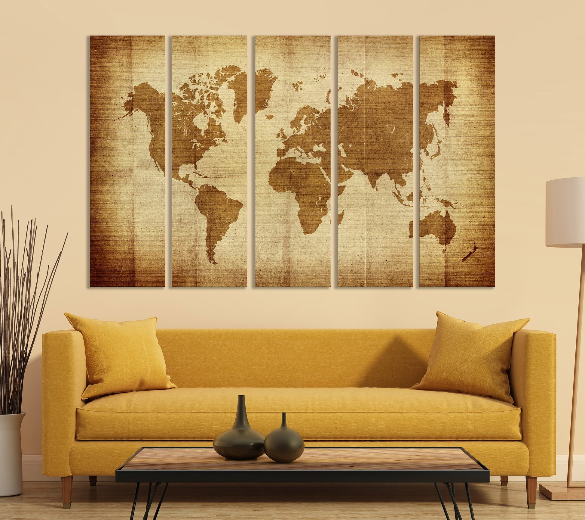 Vintage World Map Framed Canvas Print