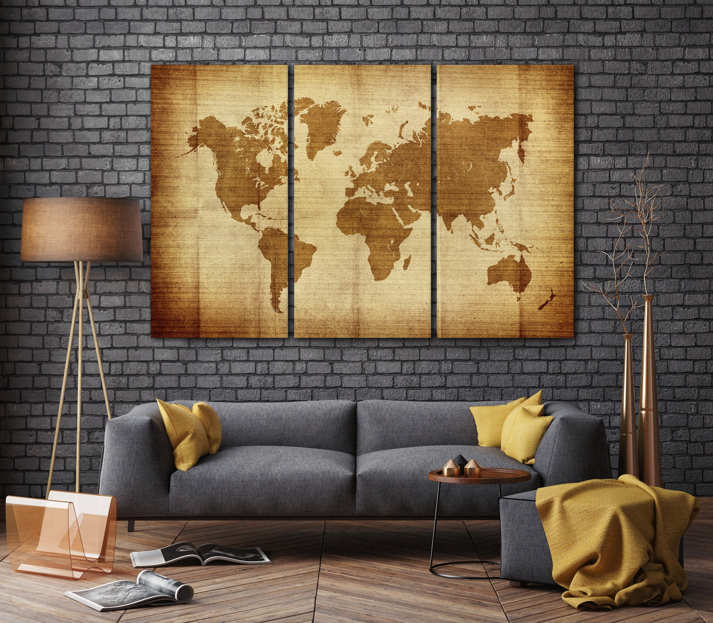 Vintage World Map Framed Canvas Print