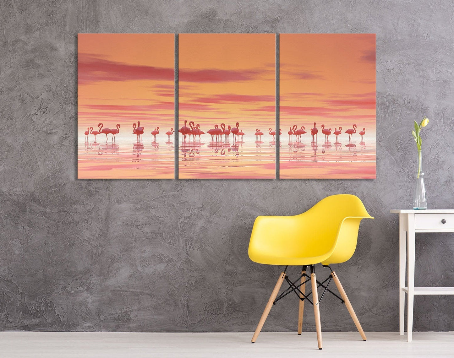 Pink Flamingos on Lake Framed Canvas Print