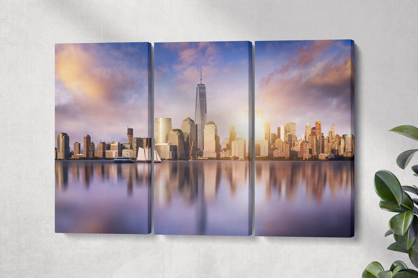 New York City Skyline with One World Trade Center framed canvas leather print