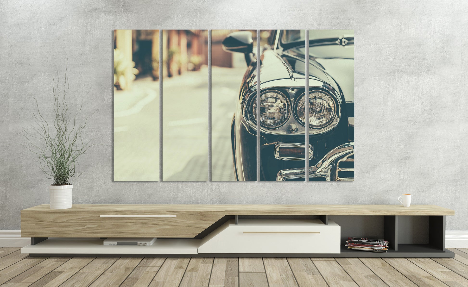 Vintage Car Headlight PETA Approved Faux Leather Canvas Wall Art