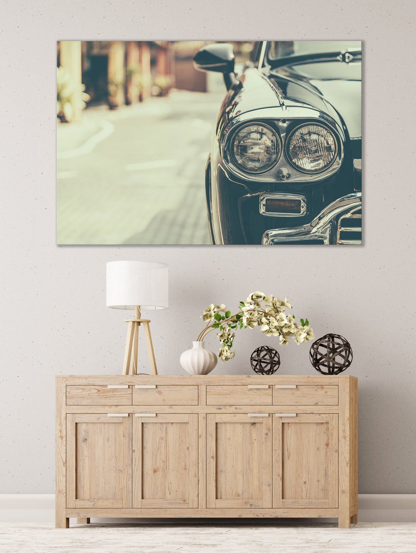 Vintage Car Headlight PETA Approved Faux Leather Canvas Wall Art