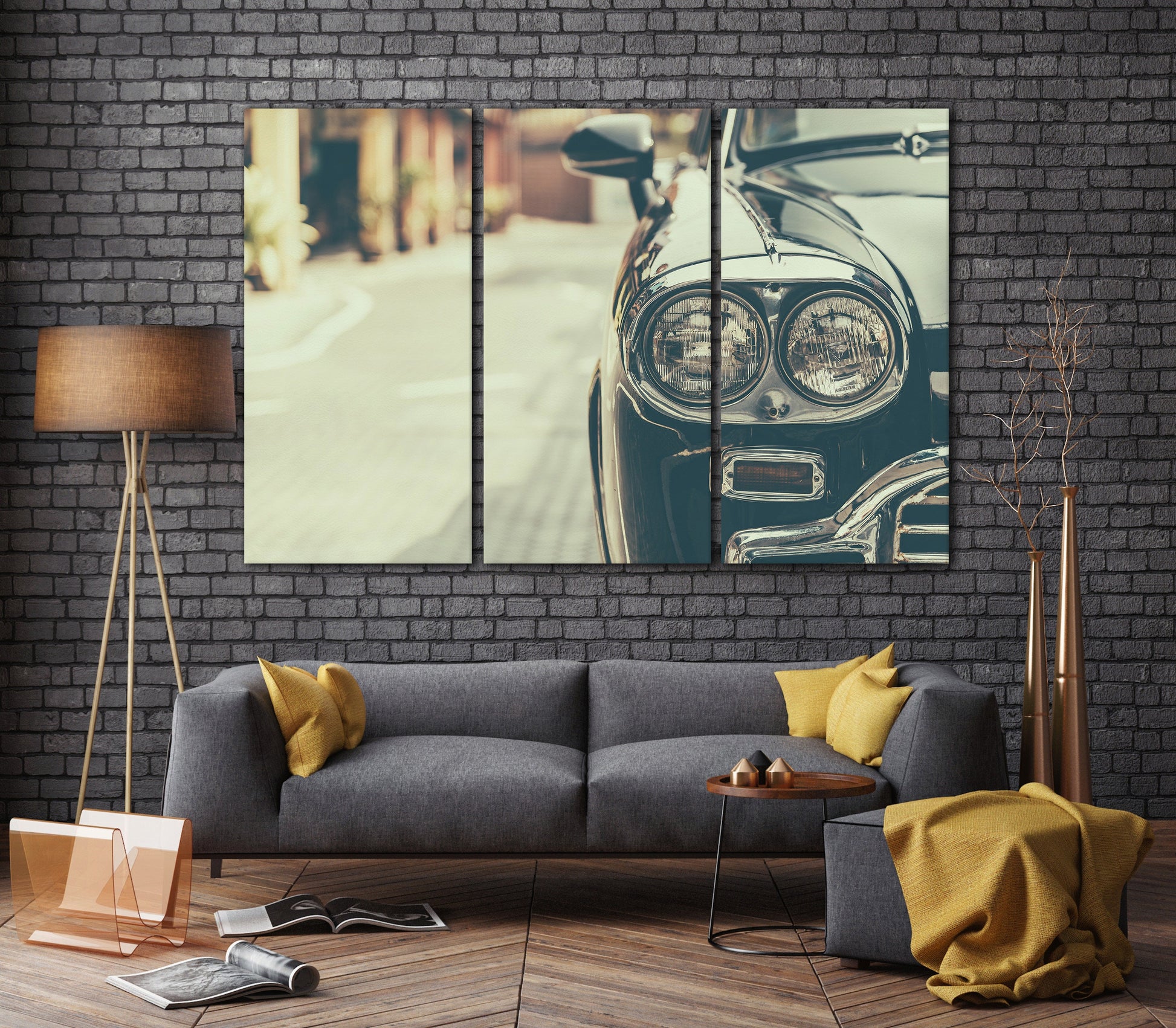 Vintage Car Headlight PETA Approved Faux Leather Canvas Wall Art