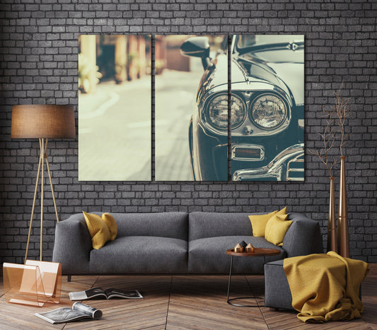 Vintage Car Headlight PETA Approved Faux Leather Canvas Wall Art
